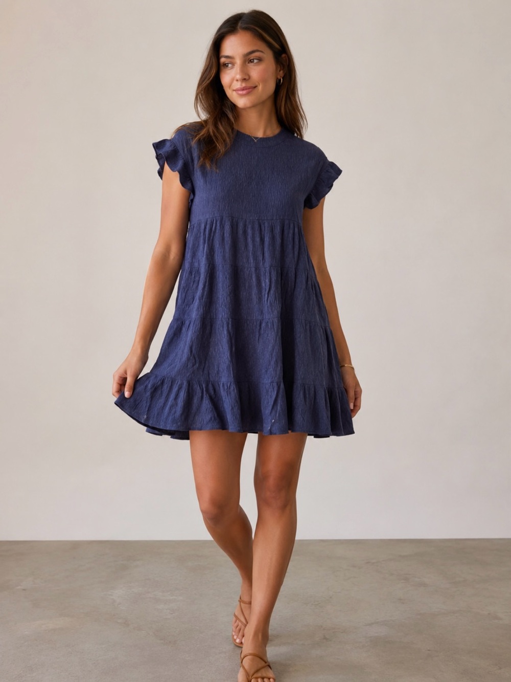 Women's Navy Blue Ruffle Sleeve dress,Sz S
